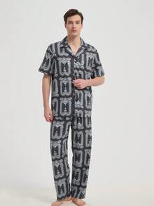 新款男士时尚休闲睡衣套装 - 黑色 - 查看 4