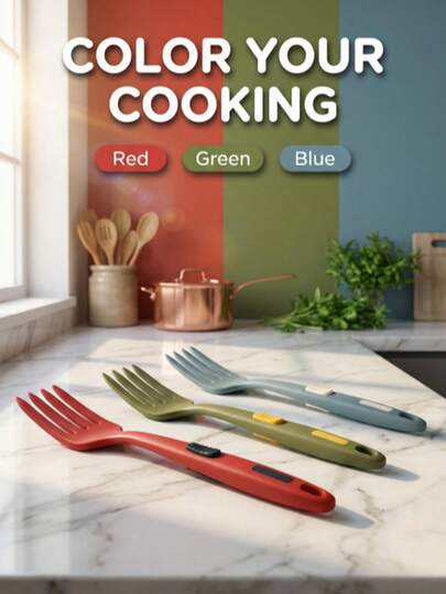 1pc Multi-Functional Anti-Slip Cooking Fork, Resistant To High Temperatures, Easy To Clean And Not Prone To Deformation. It Is Used For Scooping Noodles/Rolled Pasta/Steak Picking/Face Stirring/Salad Stirring. Made Of Silicone Material Without Any Odor. The Handle Can Be Hung For Storage And Is Easy To Organize. Suitable For Daily Home Cooking, Outdoor Picnics And Kitchen Baking.