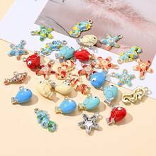 5 piezas de colgantes de aleación esmaltada de colores, colgantes de dije de caballito de mar/pez/estrella de mar de retazos de colores, adecuados para hacer joyas DIY, pulseras, collares y decoraciones - Multicolor - Ver 1