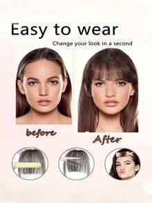 自然空气刘海和鬓角，女士直发蓬松隐形刘海，假刘海，深棕色发饰，女士夹式假刘海，黑色直发空气刘海和鬓角发饰，理发沙龙美容旅行必备，美发产品，家居睡眠浴室装饰美发造型套装，美发工具套装，夏季，假日 - 彩色 - 查看 2