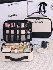 New Arrival Large Capacity Portable PU Cosmetic Bag, Sectioned Travel Toiletry Organizer, Small Handheld Cosmetic Case - Multicolor - View 1