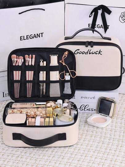 新款大容量便携式PU化妆包，分格旅行洗漱包，小巧手提化妆盒
