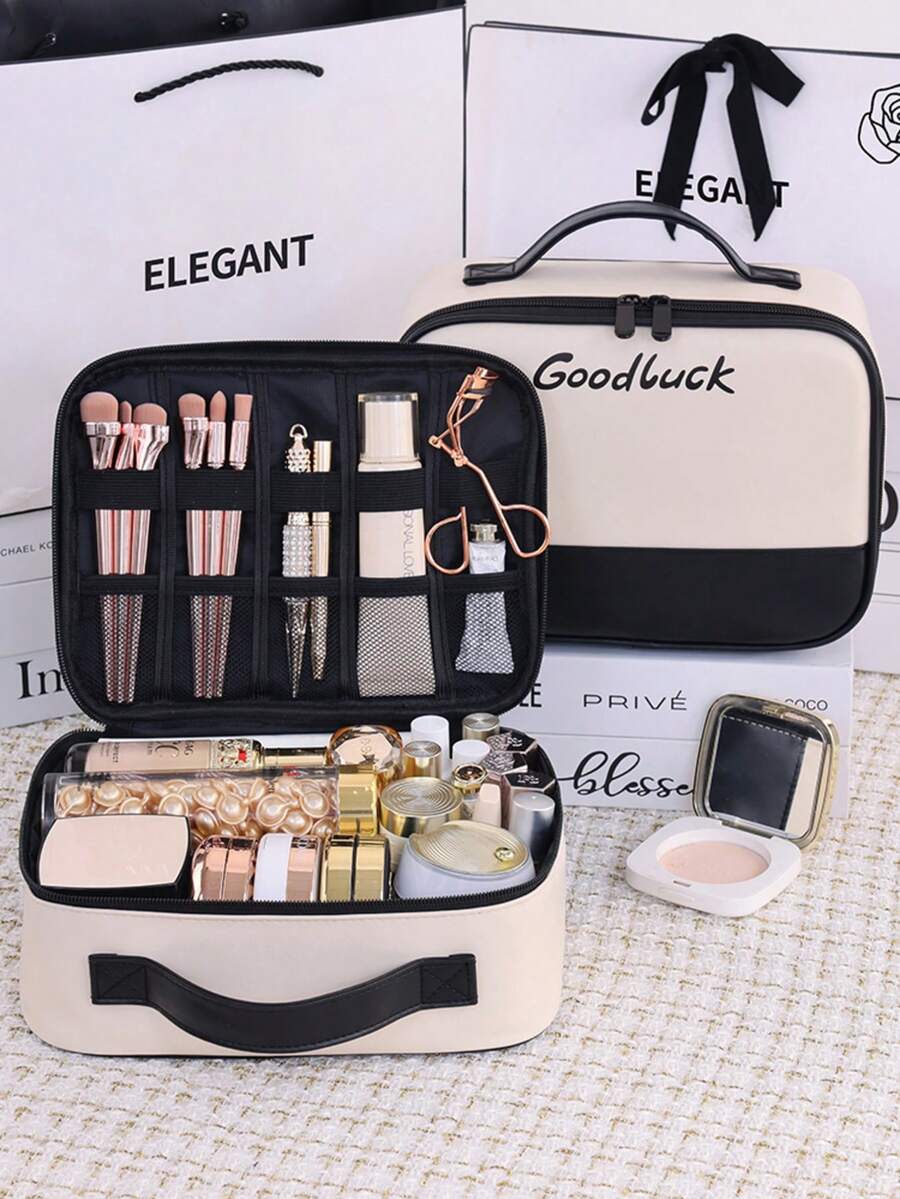 New Arrival Large Capacity Portable PU Cosmetic Bag, Sectioned Travel Toiletry Organizer, Small Handheld Cosmetic Case - Multicolor - View 1