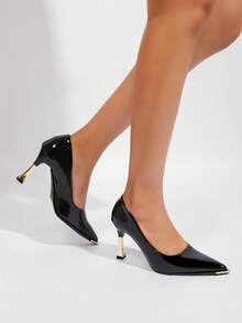 2026 Nuevos tacones de aguja de metal con puntera puntiaguda, bombas de tacón alto con suela roja para el trabajo y la boda, cómodos de llevar - Negro y rojo - Ver 7