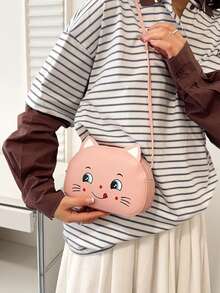 New Cartoon Kitten Crossbody Bag PU Baby Shoulder Bag Kids Coin Purse - Pink - View 11