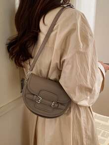 时尚简约高品质硬挺手提包，翻盖按扣设计，适合肩背或斜挎。 - 灰色 - 查看 2