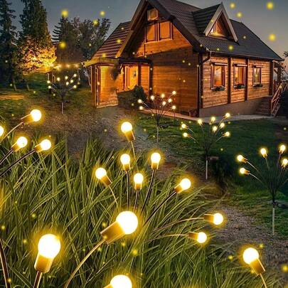6/8/10颗LED太阳能萤火虫灯，升级版太阳能萤火虫灯，新款，太阳能户外灯，太阳能户外装饰闪烁萤火虫灯，太阳能庭院灯户外装饰，太阳能摇摆灯，适用于庭院小径户外装饰的萤火虫灯，大灯泡太阳能摇摆灯，太阳能萤火虫梦幻花园灯随风摇曳，8种闪烁模式，适用于庭院、花园、走道、草坪、小径，以及万圣节和圣诞节氛围照明装饰。