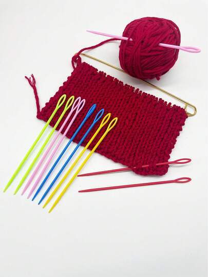 10pcs/Set 15cm Safety Hand Sewing Needles, Including Bright Red, Pale Pink, Bright Yellow, Sky Blue, Grass Green 5 Colorful Needles, Large Eye Design, Tip, Easy To Thread, Won't Hurt Hands Or Damage Fabrics, Suitable For Sewing, Knitting, Clothing Repair, Doll Making, DIY, Beginner And Student Handcraft Practice