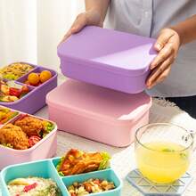 Compartmentalized Silicone Lunch Box To Prevent Flavors From Mixing, Microwaveable Lunch Box, Portable Lunch Box, Outdoor Camping Picnic Box - 三格藍色-分隔鎖味 - 查看 6