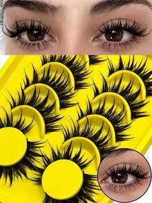 6/7 Pairs Wet Fox Eye False Eyelashes, Anime Cosplay Lashes, Thick Curly Wet Lashes, Makeup Tools - Black - View 12