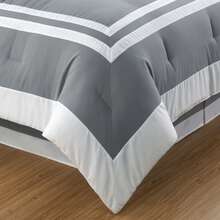 Wyatt 7-Piece Square Pattern Hotel Style Bed In A Bag Comforter Set With Bed Sheets - Gray/White - View 5