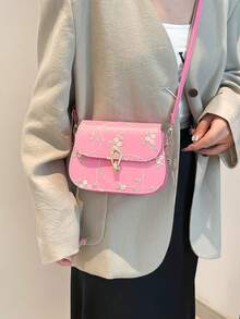 Minimalist Floral Embroidery Mini Crossbody Bag (Pattern Random) - Hot Pink - View 9