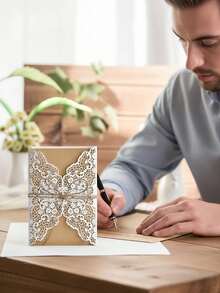 Lace Cut-Out Invitation Card With Envelope And Inserts - No Electricity Needed, Paper Handmade Greeting Card For Weddings, Engagements, Baptisms, Party Gifts, Thank You, Birthdays, And Valentine's Day - Multicolor - View 5