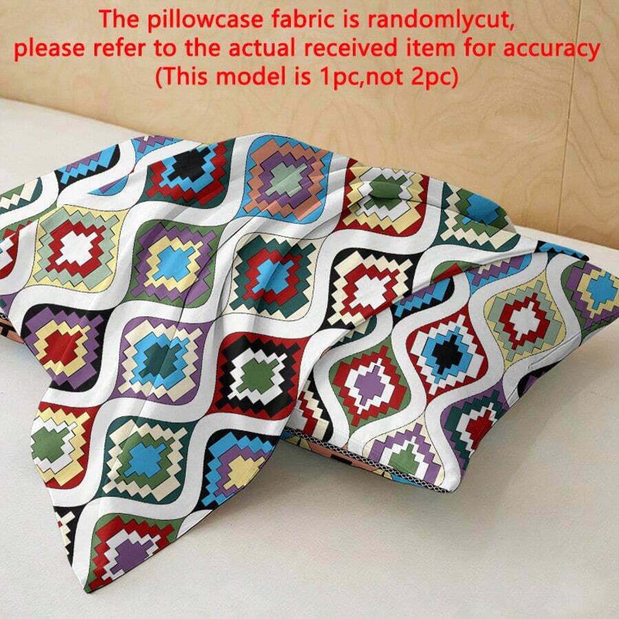 1pc Minimalist Modern Bohemian K Pattern Printed Washed Pillowcase, Bedroom Pocket Closure Soft Pillow Cover, Bedding - Multicolor - View 1