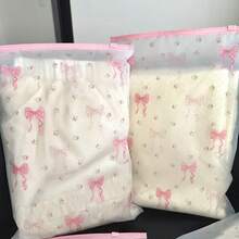 50个透明磨砂拉链收纳袋，礼品包装袋，服装包装袋，自封式收纳袋，加厚防水塑料袋，粉色蝴蝶结图案包装袋，可重复使用自封式包装袋，旅行包装收纳袋，适用于节日、学校、宿舍、办公室、交通运输和邮寄，生日、婚礼、派对礼品包装 - 包裝袋 - 查看 6