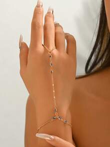 1pc Minimalist Blue Decorative Ring Bracelet / Fashionable Gold Chain Bracelet - Baby Blue - View 3