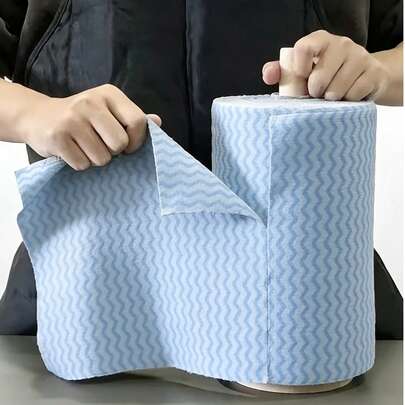 1卷（50张）可重复使用的一次性厨房浴室清洁布，撕取式清洁布，一次性厨房浴室清洁巾，涤纶无纺布，多用途方形湿巾 - 方便有效的餐具和表面清洁布，炉灶清洁布，适用于家庭、厨房、餐厅、浴室、房间、汽车细节清洁，清洁用品，清洁工具