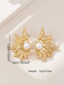 女士不对称几何珍珠耳环一对 - 彩色 - 查看 2