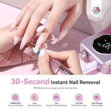 SAVILAND 2026 Electric Nail Drill Professional: 40000RPM 30-Second Removal & All-Day Runtime, Nail File With LED Display & Complete Bits Set For Acrylic, Dip Nails, Salon & Home Use (Gradient Pink) - 漸層粉紅色 - 查看 3