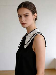 1 Pc Polka Dot Shawl Cape With Fake Collar, Summer Multifunctional Sun Protection With Skirt Bow Tie Strap - White - View 5