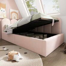 Upholstered Daybed 90x190 Cm, Sofa Bed With Hydraulic Storage, Children's Bed With Metal Slatted Base, Pink Velvet, Without Mattress - Pink - View 3