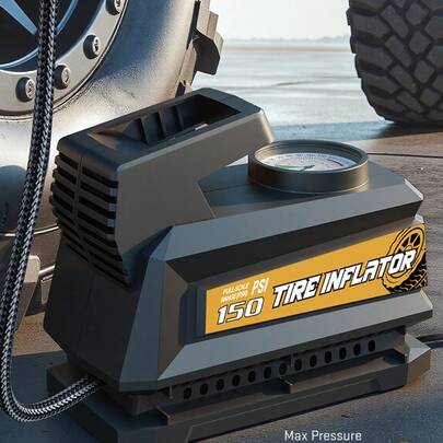  Inflador de neumáticos portátil Carsun, mini compresor de aire para automóvil con manómetro de presión mecánico, duradero, 150 PSI, inflado 4 veces talla grande rápido, adecuado para automóviles, motocicletas, bicicletas y balones deportivos. Accesorio esencial para automóvil, accesorios para automóviles de mujer