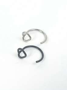 2PCS Summer Jewelry Stainless Steel Nose Stud Ring Heart Shape Earring Lip Ring Piercing For Women Golden Jewelry - Multicolor - View 4