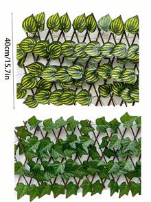 Ponte extensível de madeira para jardim, 35*190cm (1 unidade), ponte com cerca artificial, ideal para decoração residencial, decoração de parede, paisagismo moderno ao ar livre, ponte de jardim, decoração de mesa, centro de mesa, flores artificiais. - Cerca de madeira com plantas verdes - Ver 2