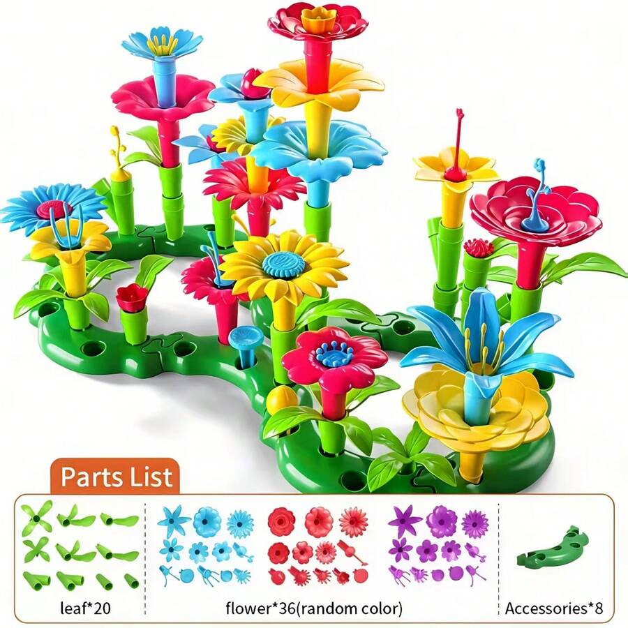 64pcs Garden Building Blocks Toy, STEM Educational Preschool Toy, Suitable For Boys And Girls Birthday Gift (Accessory Block Colors May Vary) - Multicolor - View 1