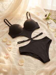 黑色镂空连体衣 - 带支撑罩杯，系带腰身，显瘦塑形，理想的性感内衣和时尚服饰 - 黑色 - 查看 6