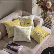 4入黃色背景蝴蝶結愛心檸檬 HOME Sweet Home & BLESS This Home 溫馨標語印花枕套 [不含枕芯]，40*40cm/45*45cm/50*50cm，[單面印刷] 聚酯纖維材質黃白對比靠墊套，客廳、臥室、沙發、床、汽車、辦公室、飯店室內裝飾，四季適用，送給家人朋友的完美禮物 - 彩色 - 查看 9