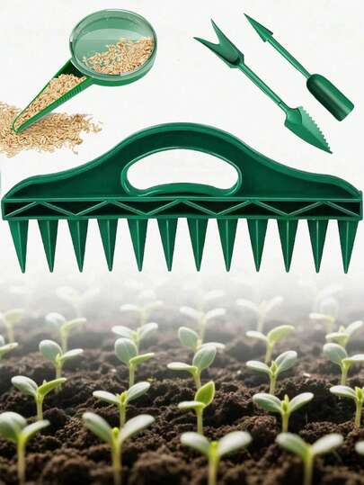 Zestaw 4 ręcznych rozsiewaczy nasion i wierteł do gleby, siewnik do nasion, narzędzia do siewu i wiercenia, szybki i wygodny - wytrzymały, zielony, plastikowy rozsiewacz nasion z precyzyjnym rozstawem do siewu warzyw, kwiatów i trawników oraz uprawy - lekkie, przenośne narzędzia ogrodnicze, odpowiednie dla początkujących i profesjonalistów, sadzarka do cebulek