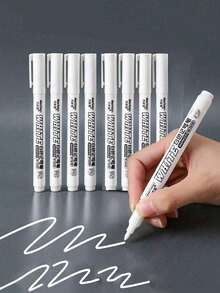 1-12pcs White Paint Marker Pens – Oil-Based Permanent Markers For Glass, Rock, Metal, DIY Crafts & Drawing - White - View 4