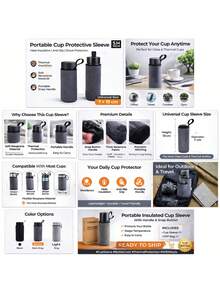 7*19cm Universal Shock-Proof Anti-Fall Protective Cup Sleeve With Handle, Shock-Absorbing Nylon Cup Sleeve - Grey - View 1