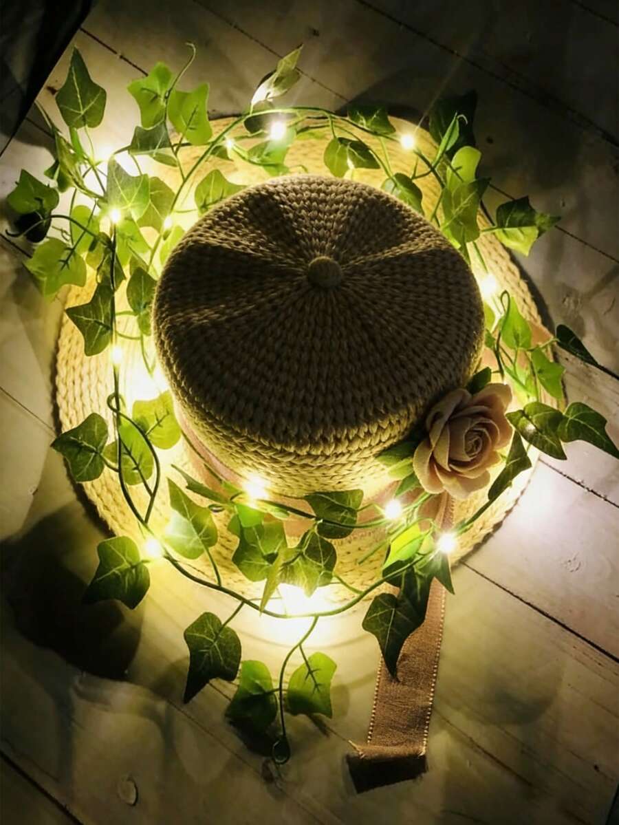 1pc 2M/5M/10M Artificial Ivy Leaf Plant With LED String Lights, Green Leaf Garland Hanging Lamp, For Wall, Party, Wedding, Indoor And Outdoor Decor