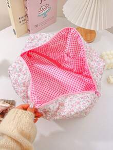 1 pieza Bolsa de almacenamiento acolchada para secador de pelo con estampado de cuadros/flores, con bolsillos interiores diseñados para sostener rizadores y otras herramientas para el cabello, gran capacidad, set organizador de viaje - Multicolor - Ver 6