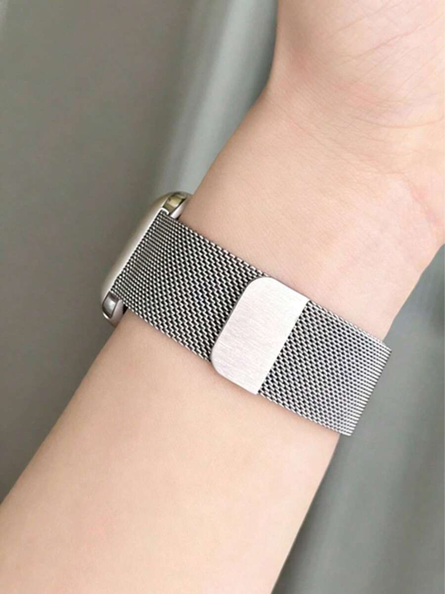 1pc Silver Stainless Steel Magnetic Metal Watch Band, Compatible With Apple Smart Watch, Unisex - Silver - View 1