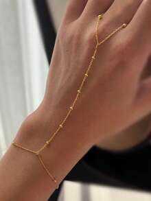 1件S925纯银串珠链戒指，轻盈奢华INS风卫星链手链，女士饰品 - 金色 - 查看 1