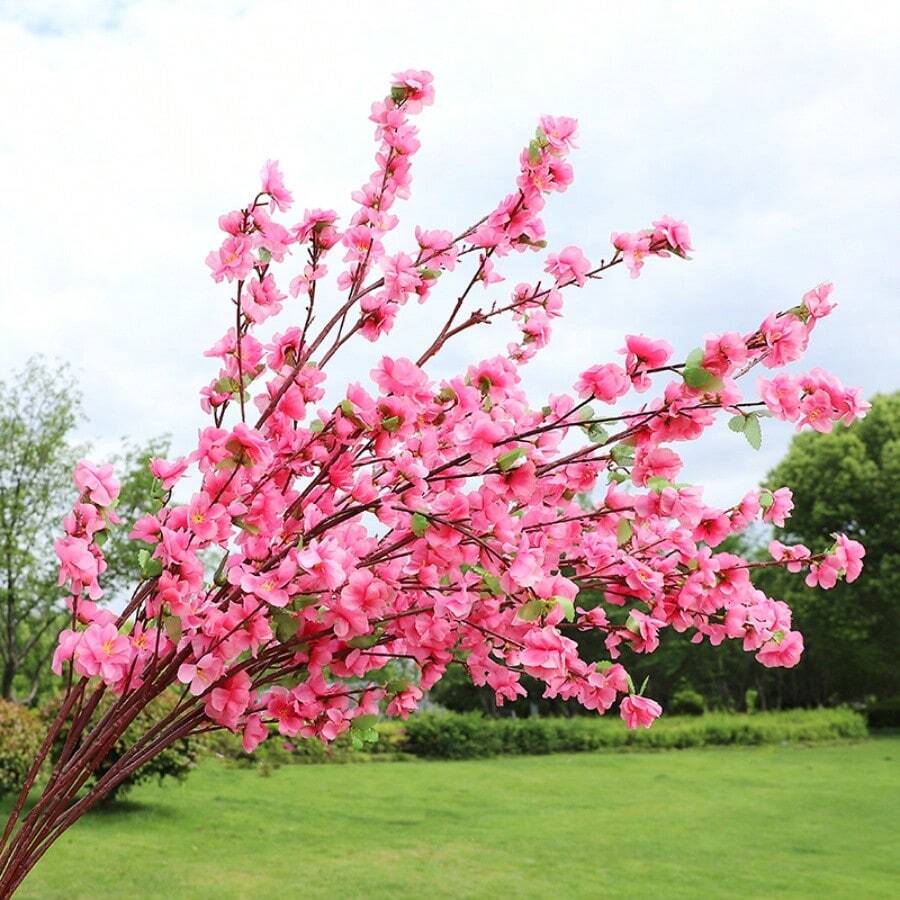 1支仿真樱花，仿真花茎，适用于高花瓶，仿真桃花，仿真梅花，家居室内客厅婚礼装饰，春季家居装饰花卉，美观的房间装饰 - 彩色 - 查看 1