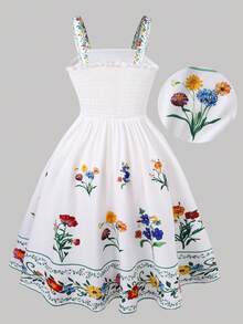 Đầm mùa hè thời trang in họa tiết hoa cúc, đầm không tay kiểu dáng đi biển cho bé gái. - trắng - Xem 2