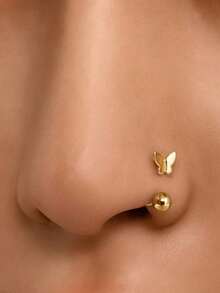 1件装蝴蝶鼻环，轻盈低过敏银色鼻/耳环，金色唇环，银色鼻环，316L不锈钢唇/耳夹，适合女性佩戴 - 蝴蝶型鼻釘 - 查看 7