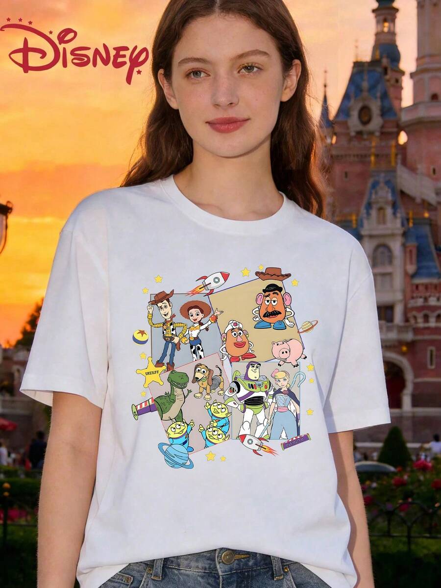 Women's Disney Toy Story Print Cotton Casual Regular Short Sleeve Round Neck T-Shirt - trắng - Xem 1