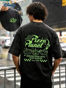 Disney Printed Wash Water T-Shirt,Pizza Planet Shirt, Toy Story Comfortable Green Pattern Shirt, Toy Story Alien Shirt, Pizza Planet Alien Shirt,Men Clothes, Toy Story Friends, Disney 2026 Tee,Unisex,High-Quality Pure Cotton T-Shirt,Suitable For All Seasons, Comfortable And Breathable| Exquisite Design | The Best Choice For Giving Gifts - Black - View 1