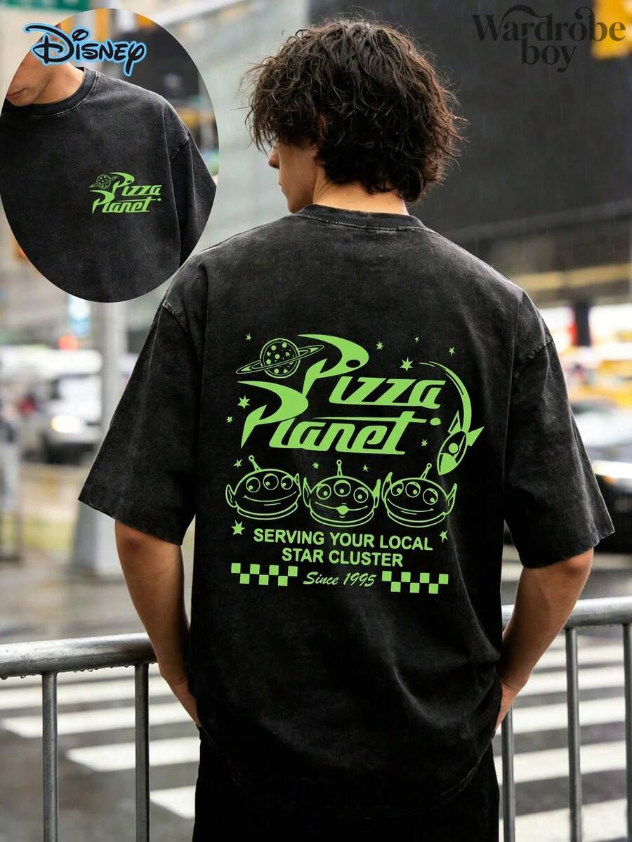 Disney Printed Wash Water T-Shirt,Pizza Planet Shirt, Toy Story Comfortable Green Pattern Shirt, Toy Story Alien Shirt, Pizza Planet Alien Shirt,Men Clothes, Toy Story Friends, Disney 2026 Tee,Unisex,High-Quality Pure Cotton T-Shirt,Suitable For All Seasons, Comfortable And Breathable| Exquisite Design | The Best Choice For Giving Gifts - Black - View 1