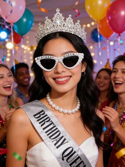 3件套生日女孩配饰套装 - 粉色生日腰带 + 公主皇冠 + 闪亮腰带 + 趣味眼镜，适合女性/女孩生日派对装饰