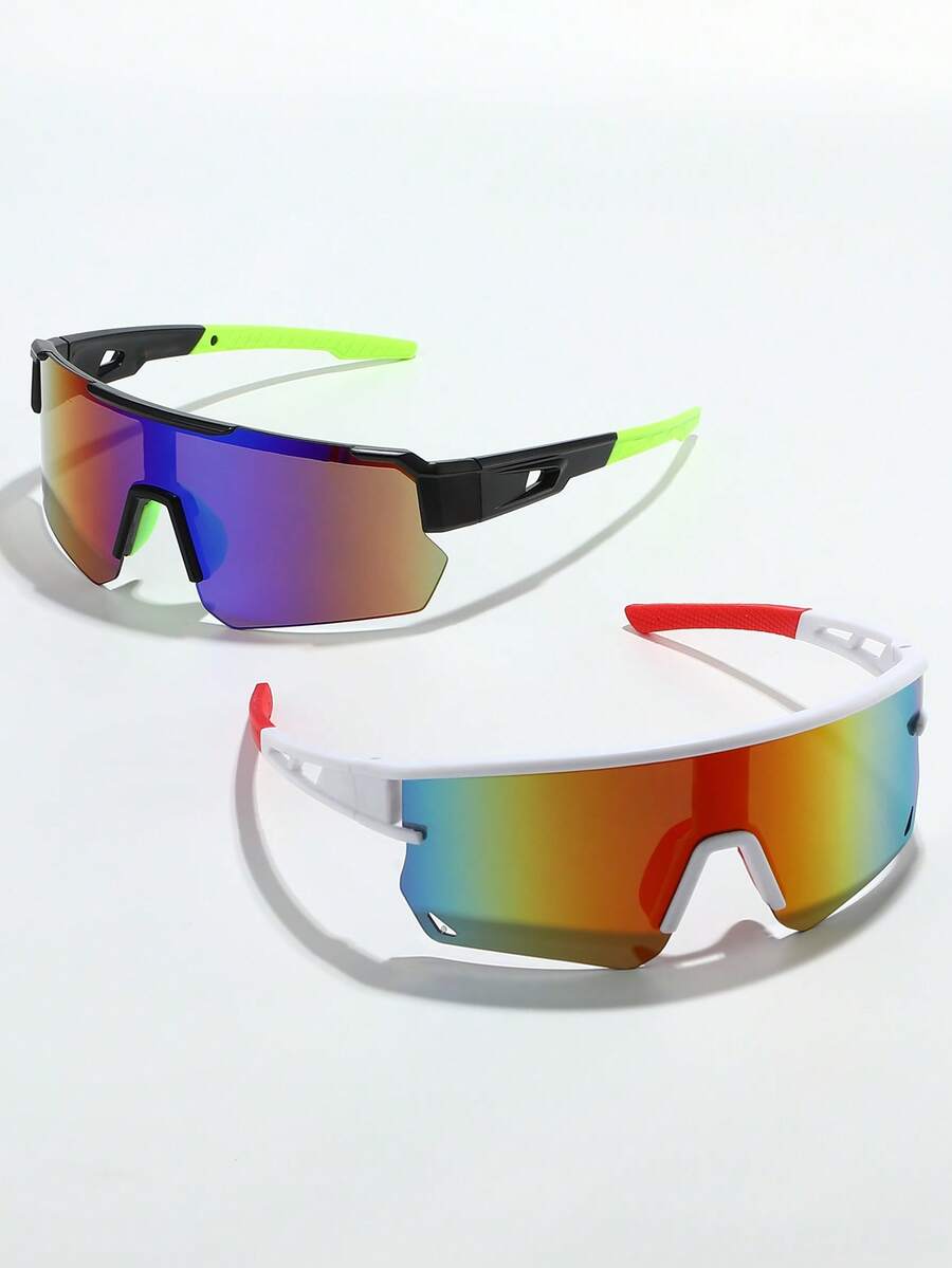 2副女士塑料运动骑行环绕式Y2K装饰时尚眼镜，适合日常佩戴、摄影、购物、骑行、滑雪等。 - 彩色 - 查看 1