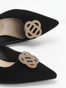 2 piezas Hebillas de zapato cuadradas de metal con diamante de imitación desmontables de moda minimalista - Dorado - Ver 2