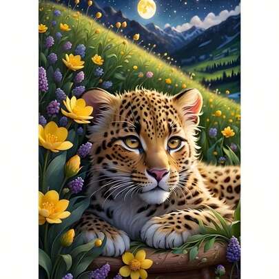 1件装[30*40厘米/11.8*15.7英寸]5D亚克力钻石画套装，猎豹图案，适合成人初学者DIY马赛克钻石画，全钻手工DIY钻石画，适合客厅、卧室、办公室墙面装饰画，惊喜艺术家居装饰礼物，送给家人和朋友，无框