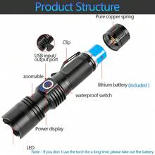 KENSUN 可充电金属LED手电筒，远射程，战术灯，可调焦，露营灯，防水，应急照明 - 黑色 - 查看 4