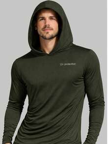 Men's UV Sun Protection Shirt With Hood, Long Sleeves - 墨綠色 - 查看 2